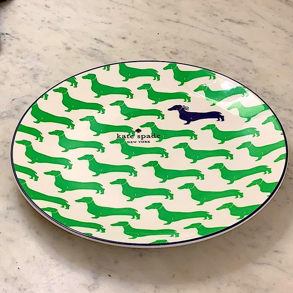 KATE SPADE LENOX WICKFORD DACHSHUND GREEN ACCENT LUNCHEON PLATE NEW 9 IN… - Picture 3 of 6